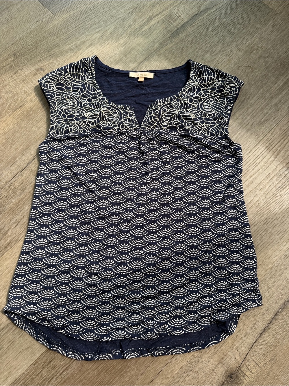 Skies Are Blue Navy and White Patterned Cap-Sleeve Camisole